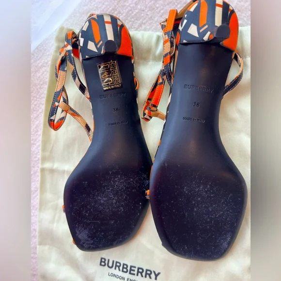 Burberry Black / Orange Lucy Kitten Heel Strappy Sandals - Picture 6 of 11